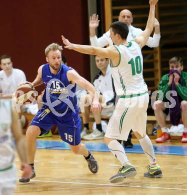 Basketball 2. Bundesliga 2015/16 VF Spiel 1. KOS Celovec gegen Radenthein Garnets. Grega Mali, (KOS Celovec), Jure Misic  (Radenthein). Klagenfurt, 19.3.2016.
Foto: Kuess
---
pressefotos, pressefotografie, kuess, qs, qspictures, sport, bild, bilder, bilddatenbank