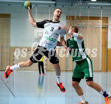 Handball Bundesliga. Oberes Play Off. Schlafraum.at gegen SC Ferlach. Leopold Wagner,  (HCK), Risto Arnaudovski (SCF). Viktring, am 19.3.2016.
Foto: Kuess
---
pressefotos, pressefotografie, kuess, qs, qspictures, sport, bild, bilder, bilddatenbank