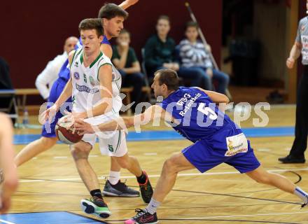 Basketball 2. Bundesliga 2015/16 VF Spiel 1. KOS Celovec gegen Radenthein Garnets. Andi Smrtnik, (KOS Celovec), Patrick Biedermann  (Radenthein). Klagenfurt, 19.3.2016.
Foto: Kuess
---
pressefotos, pressefotografie, kuess, qs, qspictures, sport, bild, bilder, bilddatenbank