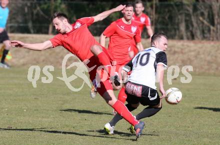 Fussball Kaerntner Liga. ATUS Ferlach gegen Maria Saal. Petar Maric, (Ferlach), Dalibor Stojanovic  (Maria Saal). Ferlach, am 19.3.2016.
Foto: Kuess
---
pressefotos, pressefotografie, kuess, qs, qspictures, sport, bild, bilder, bilddatenbank