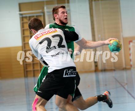 Handball Bundesliga. Oberes Play Off. Schlafraum.at gegen SC Ferlach. Klemen Kresnik, (HCK), Dean David Pomorisac (SCF). Viktring, am 19.3.2016.
Foto: Kuess
---
pressefotos, pressefotografie, kuess, qs, qspictures, sport, bild, bilder, bilddatenbank