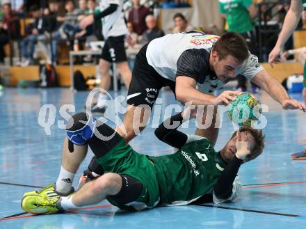 Handball Bundesliga. Oberes Play Off. Schlafraum.at gegen SC Ferlach. Stefan Godec,  (HCK), Mario Simic (SCF). Viktring, am 19.3.2016.
Foto: Kuess
---
pressefotos, pressefotografie, kuess, qs, qspictures, sport, bild, bilder, bilddatenbank