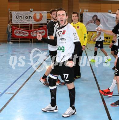 Handball Bundesliga. Oberes Play Off. Schlafraum.at gegen SC Ferlach. Jubel Izudin Mujanovic  (SCF). Viktring, am 19.3.2016.
Foto: Kuess
---
pressefotos, pressefotografie, kuess, qs, qspictures, sport, bild, bilder, bilddatenbank