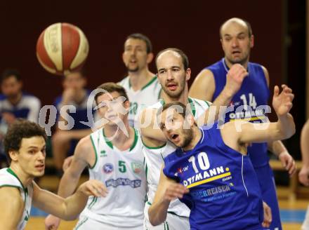 Basketball 2. Bundesliga 2015/16 VF Spiel 1. KOS Celovec gegen Radenthein Garnets. Jakob Strazar, Andi Smrtnik, Grega Mali, (KOS Celovec),  Matej Pirija, Vjeran Soldo  (Radenthein). Klagenfurt, 19.3.2016.
Foto: Kuess
---
pressefotos, pressefotografie, kuess, qs, qspictures, sport, bild, bilder, bilddatenbank