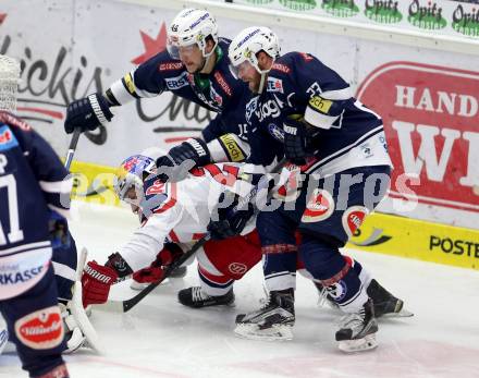 EBEL. Eishockey Bundesliga. EC VSV gegen EC Red Bull Salzburg. Stefan Bacher, Markus Schlacher,  (VSV), Brett Sterling (Salzburg). Villach, am 20.3.2016.
Foto: Kuess 


---
pressefotos, pressefotografie, kuess, qs, qspictures, sport, bild, bilder, bilddatenbank