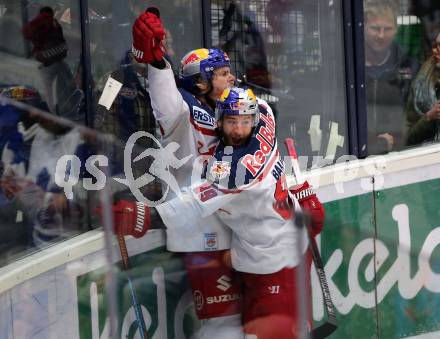 EBEL. Eishockey Bundesliga. EC VSV gegen EC Red Bull Salzburg. Torjubel Matthias Trattnig, Florian Baltram (Salzburg). Villach, am 20.3.2016.
Foto: Kuess 


---
pressefotos, pressefotografie, kuess, qs, qspictures, sport, bild, bilder, bilddatenbank