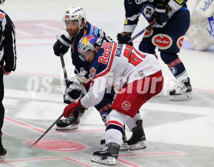 EBEL. Eishockey Bundesliga. EC VSV gegen EC Red Bull Salzburg. Brock McBride, (VSV), Konstantin Komarek  (Salzburg). Villach, am 20.3.2016.
Foto: Kuess 


---
pressefotos, pressefotografie, kuess, qs, qspictures, sport, bild, bilder, bilddatenbank