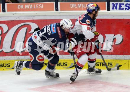 EBEL. Eishockey Bundesliga. EC VSV gegen EC Red Bull Salzburg. Markus Schlacher,  (VSV), Florian Baltram (Salzburg). Villach, am 20.3.2016.
Foto: Kuess 


---
pressefotos, pressefotografie, kuess, qs, qspictures, sport, bild, bilder, bilddatenbank