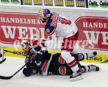 EBEL. Eishockey Bundesliga. EC VSV gegen EC Red Bull Salzburg. Markus Schlacher,  (VSV), Manuel Latusa (Salzburg). Villach, am 20.3.2016.
Foto: Kuess 


---
pressefotos, pressefotografie, kuess, qs, qspictures, sport, bild, bilder, bilddatenbank