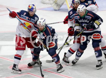 EBEL. Eishockey Bundesliga. EC VSV gegen EC Red Bull Salzburg. Brock McBride, Daniel Nageler, (VSV), Alexander Rauchenwald, Peter Hochkofler  (Salzburg). Villach, am 20.3.2016.
Foto: Kuess 


---
pressefotos, pressefotografie, kuess, qs, qspictures, sport, bild, bilder, bilddatenbank