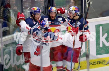 EBEL. Eishockey Bundesliga. EC VSV gegen EC Red Bull Salzburg.Torjubel Matthias Trattnig, Florian Baltram, Alexander Rauchenwald, Peter Hochkofler (Salzburg). Villach, am 20.3.2016.
Foto: Kuess 


---
pressefotos, pressefotografie, kuess, qs, qspictures, sport, bild, bilder, bilddatenbank