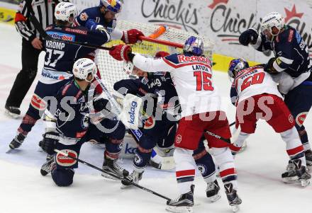 EBEL. Eishockey Bundesliga. EC VSV gegen EC Red Bull Salzburg. Stefan Bacher, Eric HUnter, Markus Schlacher, Christof Kromp,  (VSV), Manuel Latusa, Daniel Welser (Salzburg). Villach, am 20.3.2016.
Foto: Kuess 


---
pressefotos, pressefotografie, kuess, qs, qspictures, sport, bild, bilder, bilddatenbank