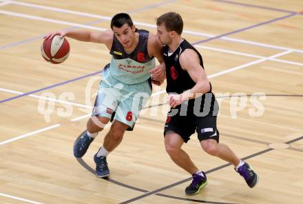 Basketball 2. Bundesliga 2015/16 Playoff Viertelfinale 1.Spiel. Villach Raiders gegen Mistelbach Mustangs. Jonathan Dielacher,  (Villach), Florian Duck (Mistelbach). Villach, 20.3.2016.
Foto: Kuess
---
pressefotos, pressefotografie, kuess, qs, qspictures, sport, bild, bilder, bilddatenbank