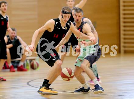 Basketball 2. Bundesliga 2015/16 Playoff Viertelfinale 1.Spiel. Villach Raiders gegen Mistelbach Mustangs. Ales Primc,  (Villach), Vladimir Sismilich (Mistelbach). Villach, 20.3.2016.
Foto: Kuess
---
pressefotos, pressefotografie, kuess, qs, qspictures, sport, bild, bilder, bilddatenbank