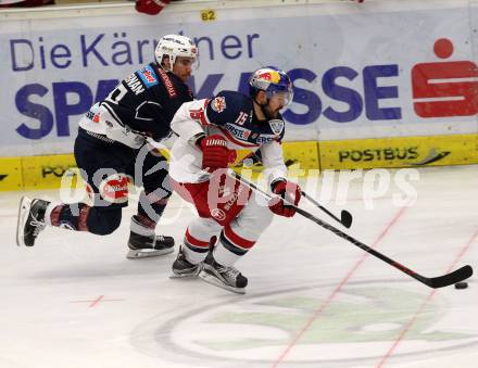 EBEL. Eishockey Bundesliga. EC VSV gegen EC Red Bull Salzburg. Ryan McKiernan, (VSV), Latusa Manuel  (Salzburg). Villach, am 24.3.2016.
Foto: Kuess 


---
pressefotos, pressefotografie, kuess, qs, qspictures, sport, bild, bilder, bilddatenbank