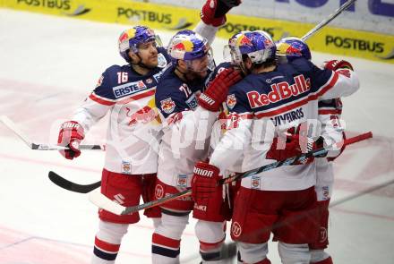 EBEL. Eishockey Bundesliga. EC VSV gegen EC Red Bull Salzburg. Jubel  (Salzburg). Villach, am 24.3.2016.
Foto: Kuess 


---
pressefotos, pressefotografie, kuess, qs, qspictures, sport, bild, bilder, bilddatenbank