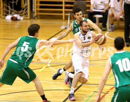 Basketball 2. Bundesliga. Viertelfinale. WSG Radenthein Garnets gegen KOS Celovec. Patrick Biedermann (Radenthein), Andi Smrtnik, Toman Feinig  (KOS). Radenthein, am 26.3.2016.
Foto: Kuess
---
pressefotos, pressefotografie, kuess, qs, qspictures, sport, bild, bilder, bilddatenbank