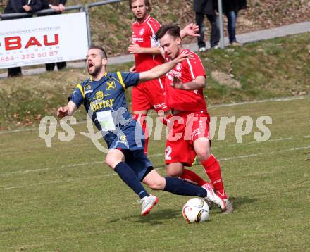 Fussball. Unterliga Ost. Ludmannsdorf gegen Alpe Adria. Gerfried Einspieler (Ludmannsdorf), Moritz Johannes Kirbach (Alpe Adria). Ludmannsdorf, 27.3.2016.
Foto: Kuess
---
pressefotos, pressefotografie, kuess, qs, qspictures, sport, bild, bilder, bilddatenbank