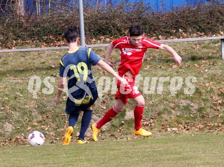 Fussball. Unterliga Ost. Ludmannsdorf gegen Alpe Adria. Andreas Schawarz (Ludmannsdorf), Dominic Oraze (Alpe Adria). Ludmannsdorf, 27.3.2016.
Foto: Kuess
---
pressefotos, pressefotografie, kuess, qs, qspictures, sport, bild, bilder, bilddatenbank