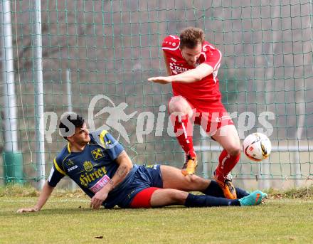 Fussball. Unterliga Ost. Ludmannsdorf gegen Alpe Adria. Jernej Smukavec (Ludmannsdorf), Jure Suman (Alpe Adria). Ludmannsdorf, 27.3.2016.
Foto: Kuess
---
pressefotos, pressefotografie, kuess, qs, qspictures, sport, bild, bilder, bilddatenbank