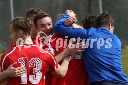 Fussball. Unterliga Ost. Ludmannsdorf gegen Alpe Adria. Torjubel  (Ludmannsdorf). Ludmannsdorf, 27.3.2016.
Foto: Kuess
---
pressefotos, pressefotografie, kuess, qs, qspictures, sport, bild, bilder, bilddatenbank