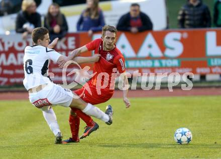 Fussball Kaerntner Liga. Voelkermarkt gegen ATUS Ferlach. Lukas Ladinig, (Voelkermarkt), Petar Maric  (Ferlach). Voelkermarkt, am 1.4.2016.
Foto: Kuess
---
pressefotos, pressefotografie, kuess, qs, qspictures, sport, bild, bilder, bilddatenbank