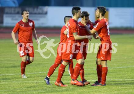 Fussball Kaerntner Liga. Voelkermarkt gegen ATUS Ferlach. Torjubel Ernst Golautschnig  (Ferlach). Voelkermarkt, am 1.4.2016.
Foto: Kuess
---
pressefotos, pressefotografie, kuess, qs, qspictures, sport, bild, bilder, bilddatenbank