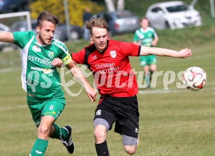 Fussball. Kaernter Liga. Maria Saal gegen Lienz . Nikolai Michael Kremer (Maria Saal),  Manuel Eder (Lienz). Maria Saal, 2.4.2016. 
Foto: Kuess
---
pressefotos, pressefotografie, kuess, qs, qspictures, sport, bild, bilder, bilddatenbank