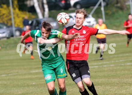 Fussball. Kaernter Liga. Maria Saal gegen Lienz . Nikolai Michael Kremer (Maria Saal),  Manuel Eder  (Lienz). Maria Saal, 2.4.2016. 
Foto: Kuess
---
pressefotos, pressefotografie, kuess, qs, qspictures, sport, bild, bilder, bilddatenbank