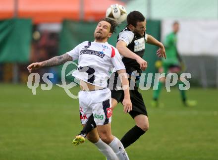 Fussball Kaerntner Liga. SAK gegen Bleiburg. Michael Kirisits, (SAK),  Adnan Besic (Bleiburg). Welzenegg, am 8.4.2016.
Foto: Kuess
---
pressefotos, pressefotografie, kuess, qs, qspictures, sport, bild, bilder, bilddatenbank