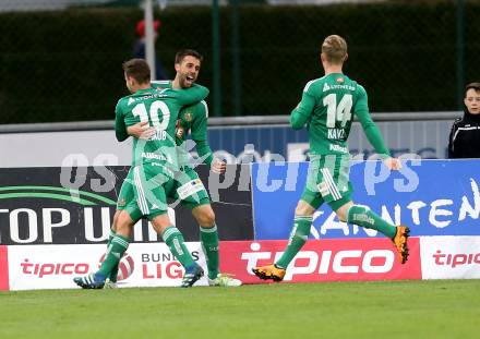 Fussball tipico Bundesliga. RZ Pellets WAC gegen SK Rapid Wien. Torjubel Correa Miranda Tomas Esteban, Louis Schaub,  (Wien). Lavanttal Arena Wolfsberg, am 9.4.2016.
Foto: Kuess
---
pressefotos, pressefotografie, kuess, qs, qspictures, sport, bild, bilder, bilddatenbank