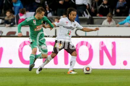 Fussball tipico Bundesliga. RZ Pellets WAC gegen SK Rapid Wien. Stephan Palla,  (WAC), Stephan Auer (Wien). Lavanttal Arena Wolfsberg, am 9.4.2016.
Foto: Kuess
---
pressefotos, pressefotografie, kuess, qs, qspictures, sport, bild, bilder, bilddatenbank