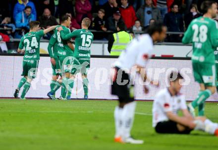 Fussball tipico Bundesliga. RZ Pellets WAC gegen SK Rapid Wien. Torjubel Rapid. Lavanttal Arena Wolfsberg, am 9.4.2016.
Foto: Kuess
---
pressefotos, pressefotografie, kuess, qs, qspictures, sport, bild, bilder, bilddatenbank