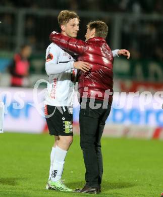 Fussball tipico Bundesliga. RZ Pellets WAC gegen SK Rapid Wien. Jubel Marc Andre Schmerboeck, Dietmar Riegler (WAC). Lavanttal Arena Wolfsberg, am 9.4.2016.
Foto: Kuess
---
pressefotos, pressefotografie, kuess, qs, qspictures, sport, bild, bilder, bilddatenbank