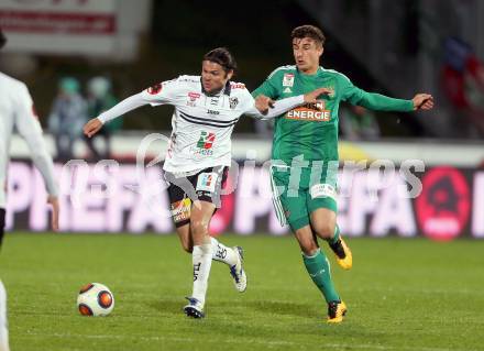 Fussball tipico Bundesliga. RZ Pellets WAC gegen SK Rapid Wien. Nemanja Rnic, (WAC), Matej Jelic  (Wien). Lavanttal Arena Wolfsberg, am 9.4.2016.
Foto: Kuess
---
pressefotos, pressefotografie, kuess, qs, qspictures, sport, bild, bilder, bilddatenbank