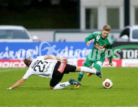 Fussball tipico Bundesliga. RZ Pellets WAC gegen SK Rapid Wien. Peter Tschernegg,  (WAC), Florian Kainz (Wien). Lavanttal Arena Wolfsberg, am 9.4.2016.
Foto: Kuess
---
pressefotos, pressefotografie, kuess, qs, qspictures, sport, bild, bilder, bilddatenbank