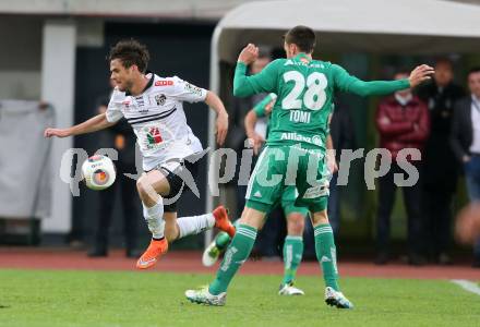 Fussball tipico Bundesliga. RZ Pellets WAC gegen SK Rapid Wien. Thomas Zuendel,  (WAC), Correa Miranda Tomas Esteban (Wien). Lavanttal Arena Wolfsberg, am 9.4.2016.
Foto: Kuess
---
pressefotos, pressefotografie, kuess, qs, qspictures, sport, bild, bilder, bilddatenbank