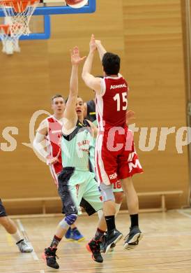 Basketball 2. Bundesliga 2015/16 Playoff Halbfinale 2.Spiel. Villach Raiders gegen St. Poelten Dragons. Julian Hartl (Villach), Hannes Obermann (St. Poelten). Villach, 9.4.2016.
Foto: Kuess
---
pressefotos, pressefotografie, kuess, qs, qspictures, sport, bild, bilder, bilddatenbank