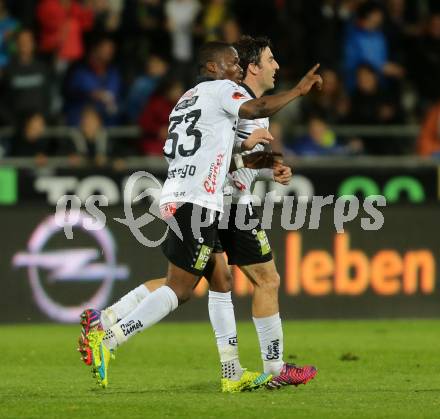 Fussball tipico Bundesliga. RZ Pellets WAC gegen SK Rapid Wien. Torjubel Issiaka Ouedraogo, Joachim Standfest (WAC). Lavanttal Arena Wolfsberg, am 9.4.2016.
Foto: Kuess
---
pressefotos, pressefotografie, kuess, qs, qspictures, sport, bild, bilder, bilddatenbank