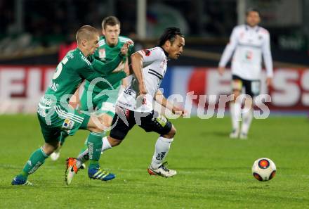 Fussball tipico Bundesliga. RZ Pellets WAC gegen SK Rapid Wien. Stephan Palla,  (WAC), Srdan Grahovac (Wien). Lavanttal Arena Wolfsberg, am 9.4.2016.
Foto: Kuess
---
pressefotos, pressefotografie, kuess, qs, qspictures, sport, bild, bilder, bilddatenbank