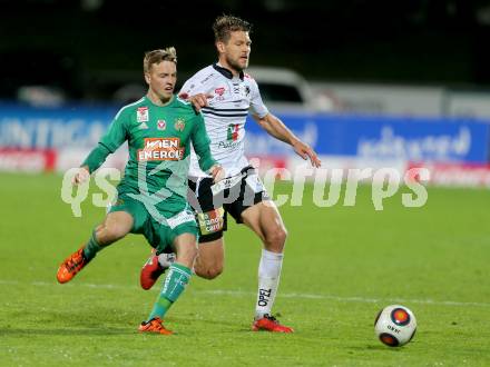 Fussball tipico Bundesliga. RZ Pellets WAC gegen SK Rapid Wien. Boris Huettenbrenner,  (WAC), Philipp Schobesberger (Wien). Lavanttal Arena Wolfsberg, am 9.4.2016.
Foto: Kuess
---
pressefotos, pressefotografie, kuess, qs, qspictures, sport, bild, bilder, bilddatenbank