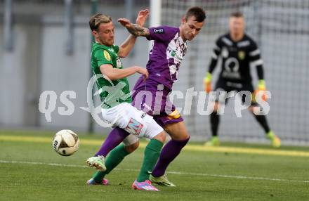 Fussball Sky Go Erste Liga. SK Austria Klagenfurt gegen Austria Lustenau.  Rajko Rep,  (Klagenfurt), Julian Klaus Wiessmeier (Austria Lustenau). Klagenfurt, am 12.4.2016.
Foto: Kuess
---
pressefotos, pressefotografie, kuess, qs, qspictures, sport, bild, bilder, bilddatenbank