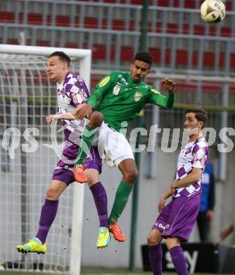 Fussball Sky Go Erste Liga. SK Austria Klagenfurt gegen Austria Lustenau.  Florian Neuhold,  (Klagenfurt), Seifedin Chabbi (Austria Lustenau). Klagenfurt, am 12.4.2016.
Foto: Kuess
---
pressefotos, pressefotografie, kuess, qs, qspictures, sport, bild, bilder, bilddatenbank