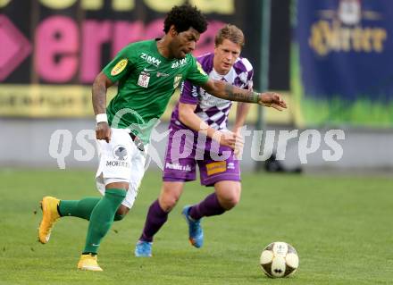 Fussball Sky Go Erste Liga. SK Austria Klagenfurt gegen Austria Lustenau.  Christian Thonhofer,  (Klagenfurt), Jailson Severiano Alves (Austria Lustenau). Klagenfurt, am 12.4.2016.
Foto: Kuess
---
pressefotos, pressefotografie, kuess, qs, qspictures, sport, bild, bilder, bilddatenbank