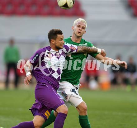 Fussball Sky Go Erste Liga. SK Austria Klagenfurt gegen Austria Lustenau.  Marco Sahanek,  (Klagenfurt), Martin Kreuzriegler (Austria Lustenau). Klagenfurt, am 12.4.2016.
Foto: Kuess
---
pressefotos, pressefotografie, kuess, qs, qspictures, sport, bild, bilder, bilddatenbank