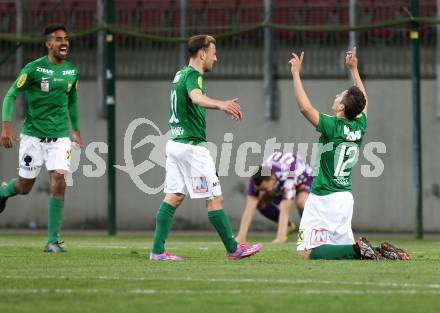 Fussball Sky Go Erste Liga. SK Austria Klagenfurt gegen Austria Lustenau.  Torjubel Thiago De Lima Silva (Austria Lustenau). Klagenfurt, am 12.4.2016.
Foto: Kuess
---
pressefotos, pressefotografie, kuess, qs, qspictures, sport, bild, bilder, bilddatenbank