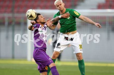 Fussball Sky Go Erste Liga. SK Austria Klagenfurt gegen Austria Lustenau.  Marco Sahanek, (Klagenfurt), Martin Kreuzriegler (Austria Lustenau). Klagenfurt, am 12.4.2016.
Foto: Kuess
---
pressefotos, pressefotografie, kuess, qs, qspictures, sport, bild, bilder, bilddatenbank