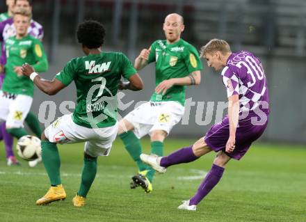 Fussball Sky Go Erste Liga. SK Austria Klagenfurt gegen Austria Lustenau.  Matthias Koch, (Klagenfurt), Jailson Severiano Alves, Mario Bolter  (Austria Lustenau). Klagenfurt, am 12.4.2016.
Foto: Kuess
---
pressefotos, pressefotografie, kuess, qs, qspictures, sport, bild, bilder, bilddatenbank