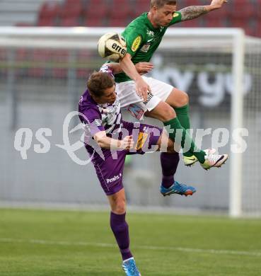 Fussball Sky Go Erste Liga. SK Austria Klagenfurt gegen Austria Lustenau.  Christian Thonhofer, (Klagenfurt),  Daniel Sobkova (Austria Lustenau). Klagenfurt, am 12.4.2016.
Foto: Kuess
---
pressefotos, pressefotografie, kuess, qs, qspictures, sport, bild, bilder, bilddatenbank