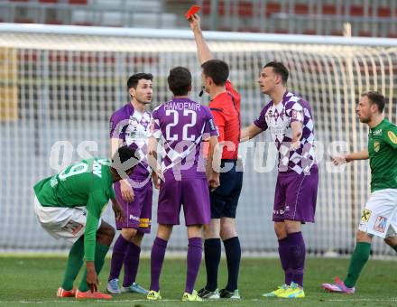 Fussball Sky Go Erste Liga. SK Austria Klagenfurt gegen Austria Lustenau.  rote Karte fuer Mirnes Becirovic (Klagenfurt). Klagenfurt, am 12.4.2016.
Foto: Kuess
---
pressefotos, pressefotografie, kuess, qs, qspictures, sport, bild, bilder, bilddatenbank